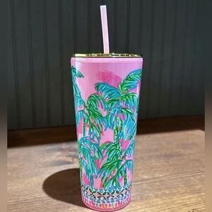Lilly Pulitzer Tropical Pink gold‎ lid Tumbler with pink Straw
